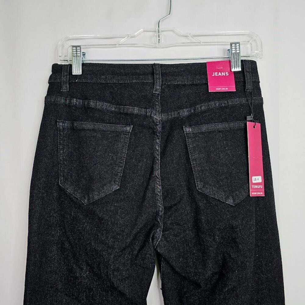 NWT Women's TENGFU Flare Leg Jeans size 4 BLACK High Rise Denim Bootcut Preppy - Picture 6 of 6